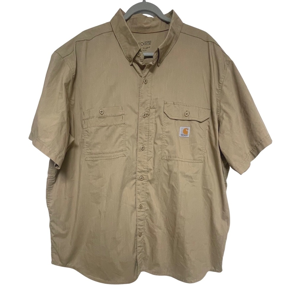 Carhartt Force Relaxed Tan Mesh Utility Short Sleeve Button Up Shirt Men's 3XL